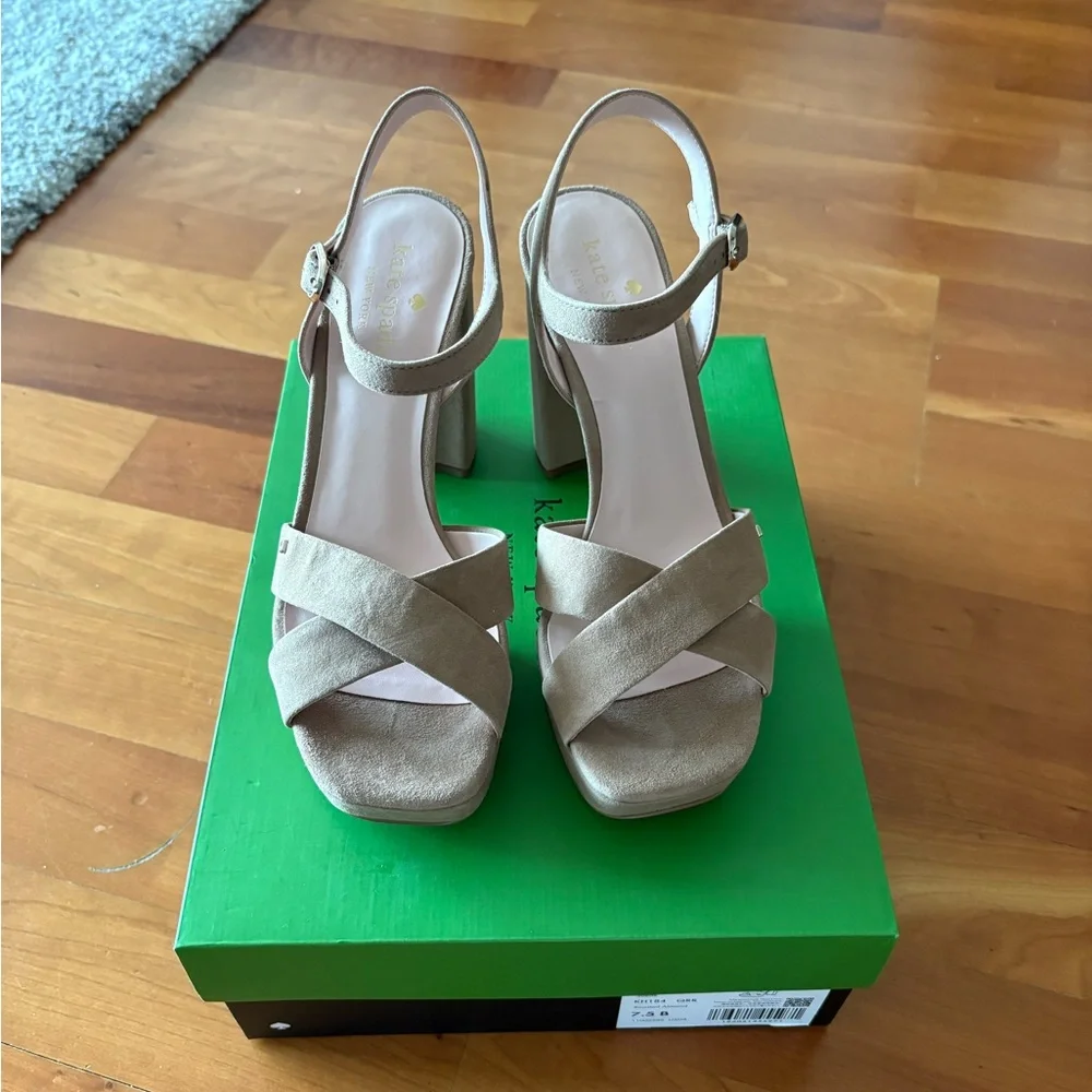 Kate Spade New York Delia Suede Brown Tan Platform Sandals 7.5 Roasted Almond